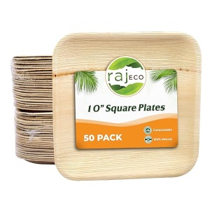 Raj Platos de hoja de palmera [50 unidades] Platos cuadrados de 25,4 cm como platos de bambú desechables, fuertes, decorativos para bodas, almuerzos, cenas, cumpleaños, camping, barbacoa al aire libre, picnic
