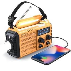 Raynic - Radio meteorológica NOAA de 5000 mAh/18500 mWh, radio solar de emergencia con alerta meteorológica AM/FM/SW/NOAA, linterna, lámpara de lectura, cargador de teléfono celular y sirena SOS