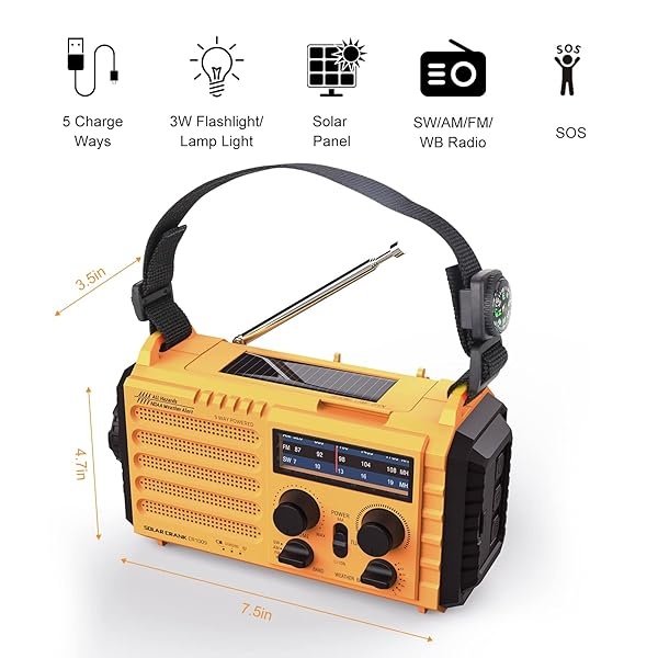 Raynic - Radio meteorológica NOAA de 5000 mAh/18500 mWh, radio solar de emergencia con alerta meteorológica AM/FM/SW/NOAA, linterna, lámpara de lectura, cargador de teléfono celular y sirena SOS - Image 7