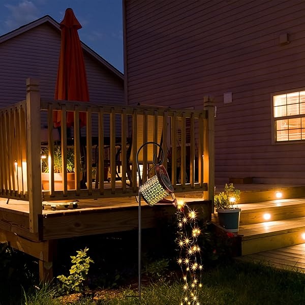 Regadera de regadera con luces LED, lámpara de riego decorativa, luces LED, esculturas al aire libre, esculturas con soporte para decoración de jardín al aire libre (lata de riego ahuecada) - Image 4