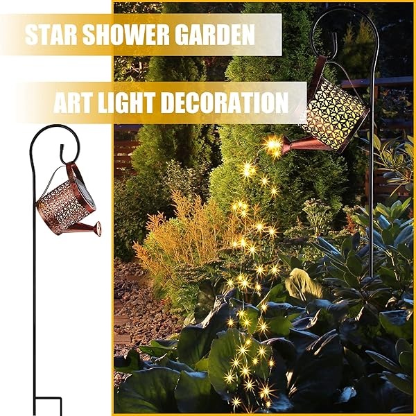 Regadera de regadera con luces LED, lámpara de riego decorativa, luces LED, esculturas al aire libre, esculturas con soporte para decoración de jardín al aire libre (lata de riego ahuecada) - Image 7
