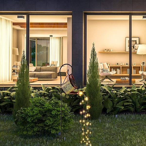 Regadera de regadera con luces LED, lámpara de riego decorativa, luces LED, esculturas al aire libre, esculturas con soporte para decoración de jardín al aire libre (lata de riego ahuecada) - Image 8