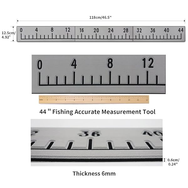 Regla de espuma EVA con fuerte adhesivo | Herramienta de medición de pesca segmentada de 44 pulgadas | Accesorio de medición de pesca | para barcos de pesca de mar, enfriadores de yates y kayaks (gris claro sobre negro) - Image 3