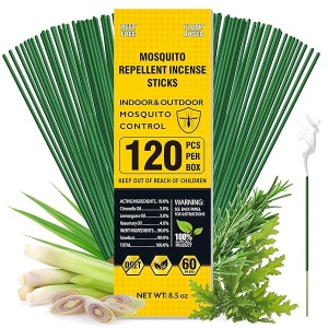 Repelente de mosquitos para patio al aire última intervensión, 120 unidades, aceite de citronela, varillas de incienso para interior y hogar, seguro para mascotas, barrera natural a base de insectos a