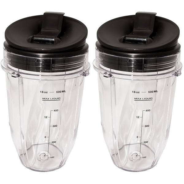 Replacement 18 oz Cup with Sip & Seal Lid Compatible with Nutri Ninja Cups - For Blender BL450 BL454 Auto-iQ BL480 BL481 BL482 BL687 2-Pack