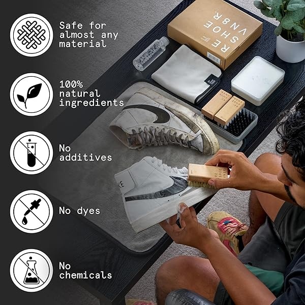 Reshoevn8r Kit de zapatillas para limpiar zapatos, kit de inicio, limpiador de zapatillas para lona, malla, punto, piel, nubuck, plástico y zapatos de goma, solución de limpieza de 2 onzas, 1 cepillo - Image 6