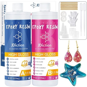 Resina epoxi – 16 oz Resina artística, kit de resina transparente, fundición epoxi y revestimiento para arte, joyas, vasos, mesas de río, fácil mezcla de resina epoxi 1:1 con varillas, tazas graduadas y guantes