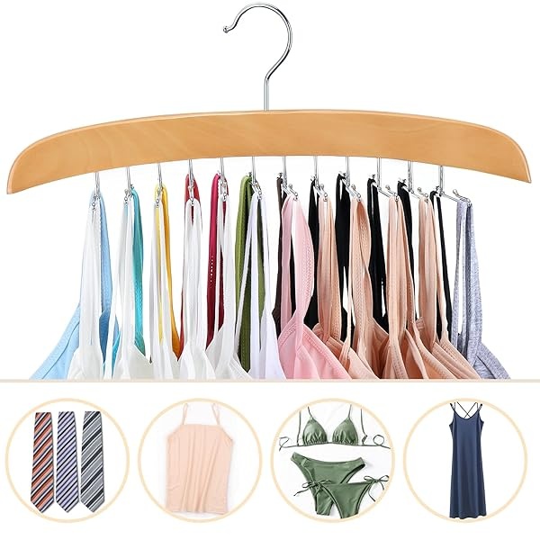 Resovo - percha de ropa para playera sin mangas con madera premium, 24 grandes capacidades, ahorro de espacio, rotación de 360 grados, ganchos de metal plegables, camisetas sin mangas - Image 6