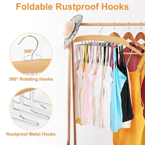Resovo - percha de ropa para playera sin mangas con madera premium, 24 grandes capacidades, ahorro de espacio, rotación de 360 grados, ganchos de metal plegables, camisetas sin mangas - Image 7