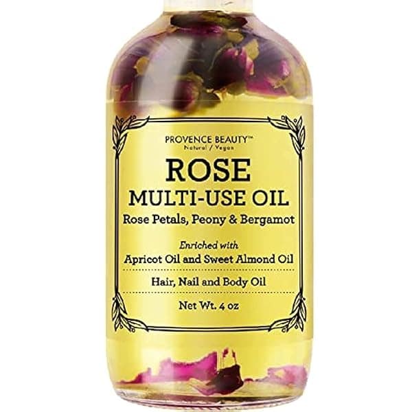 Rose Multi-Use Oil for Face, Body and Hair - Organic Blend of Apricot, Vitamin E and Sweet Almond Oil Moisturiser for Dry Skin, Scalp and Nails - Rose Petals, and Bergamot Essential Oil - 120ml