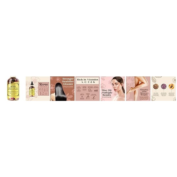 Rose Multi-Use Oil for Face, Body and Hair - Organic Blend of Apricot, Vitamin E and Sweet Almond Oil Moisturiser for Dry Skin, Scalp and Nails - Rose Petals, and Bergamot Essential Oil - 120ml - Image 10