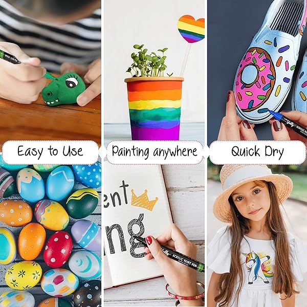 Rotuladores para pintura de rocas, vidrio, madera, juego de tazas, lienzo, pintura para manualidades, multisuperficies, rotuladores de pintura acrílica, punta de 2,0 mm (12 C) - Image 7