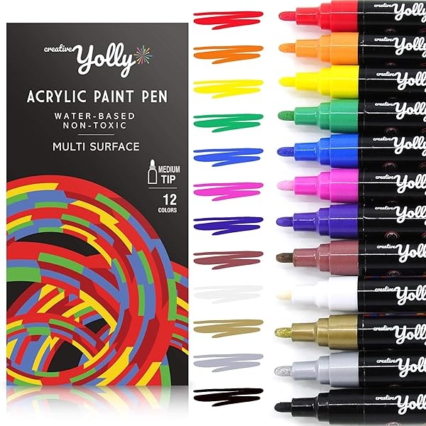 Rotuladores para pintura de rocas, vidrio, madera, juego de tazas, lienzo, pintura para manualidades, multisuperficies, rotuladores de pintura acrílica, punta de 2,0 mm (12 C)