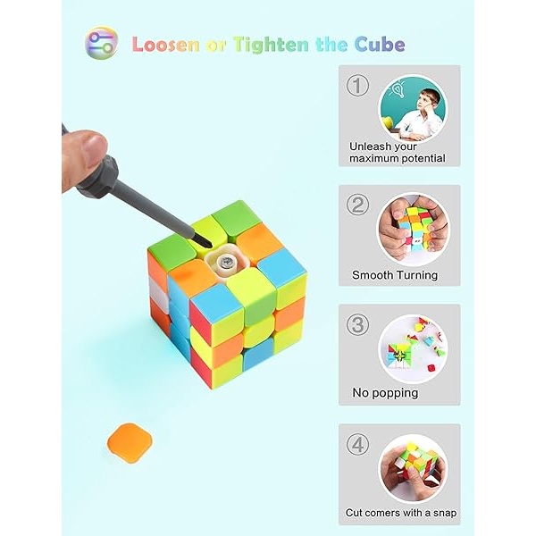 Roxenda juego de cubos de velocidad mágicos, cubeta mágico, juego de 2 x 2 x 3 x 3 x 3 4 x 4 5 x 5 x 5 cm, cubeta de velocidad sin pegatinas con caja de regalo, tutorial secreto para cubos de velocidad - Image 5