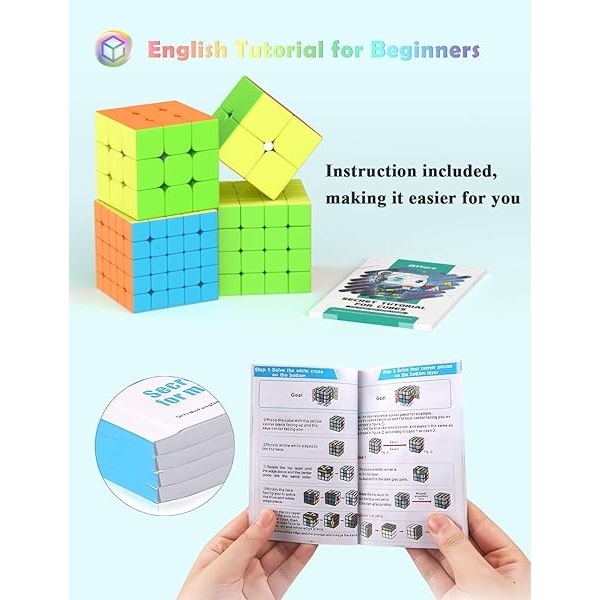 Roxenda juego de cubos de velocidad mágicos, cubeta mágico, juego de 2 x 2 x 3 x 3 x 3 4 x 4 5 x 5 x 5 cm, cubeta de velocidad sin pegatinas con caja de regalo, tutorial secreto para cubos de velocidad - Image 6