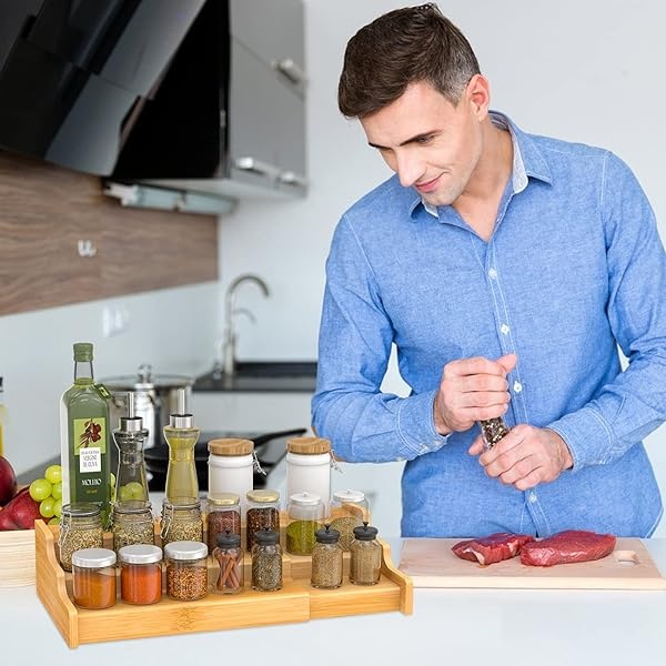 Ruichang 2 estantes expandibles de bambú para especias de 3 niveles, organizador de condimentos para clóset, despensa, encimera, estante de cocina - Image 3