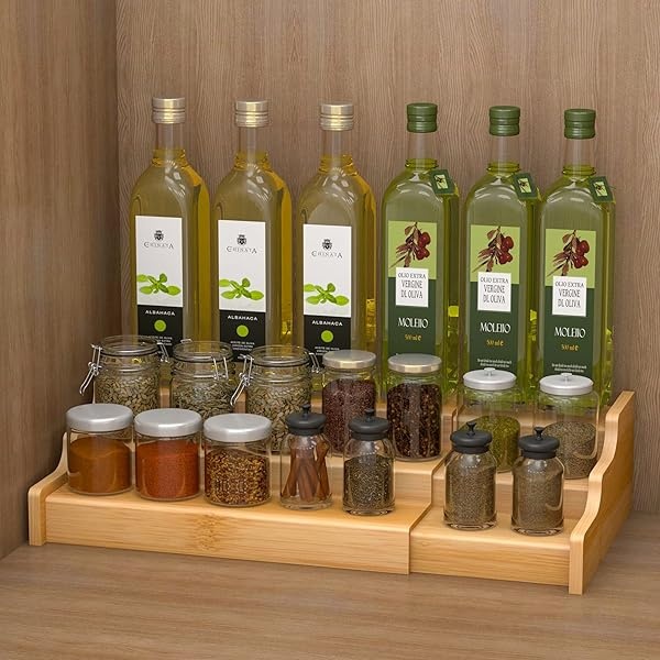 Ruichang 2 estantes expandibles de bambú para especias de 3 niveles, organizador de condimentos para clóset, despensa, encimera, estante de cocina - Image 4