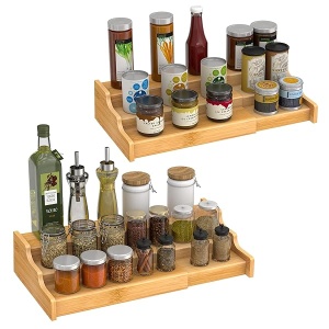 Ruichang 2 estantes expandibles de bambú para especias de 3 niveles, organizador de condimentos para clóset, despensa, encimera, estante de cocina