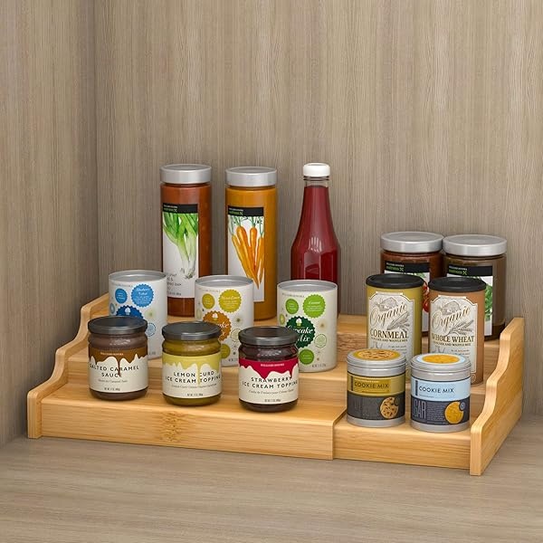Ruichang 2 estantes expandibles de bambú para especias de 3 niveles, organizador de condimentos para clóset, despensa, encimera, estante de cocina - Image 5