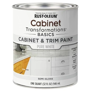 Rust-Oleum 372007 Transformations Basics - Pintura para gabinete y recorte, cuarto de galón, blanco puro, 32 onzas líquidas (paquete de 1)
