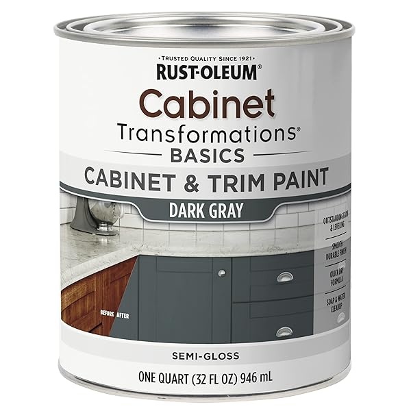 Rust-Oleum 372010 Transformations Basics - Pintura para armario y recorte, cuarto de galón, gris oscuro