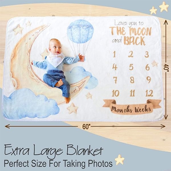 SANDAN Baby Monthly Milestone Blanket Boy & Girl Super Soft, Extra Large Newborn Month Blanket with a Photo Album, Bandana Bib and Frames for Perfect Personalized Baby Milestone Pictures - Image 6