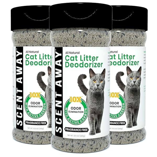 SCENT AWAY - Desodorizador de arena para gatos sin fragancia con carbón activo (paquete de 3)