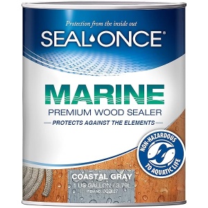 SEAL-ONCE Marine Ready Mix – Sellador de madera penetrante de 1 galón impermeabilizador y manchas (gris costero). Fórmula de COV ultra bajo a base de agua, para zonas de alta humedad para proteger muelles de madera, cubiertas y muelles