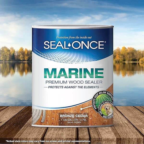 SEAL-ONCE Marine Ready Mix – Sellador de madera penetrante de 1 galón impermeable y manchas (cedro bronce) a base de agua, fórmula ultra baja de COV para zonas de alta humedad para proteger muelles de madera, cubiertas y muelles - Image 6