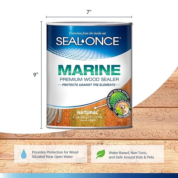 SEAL-ONCE Marine Ready Mix – Sellador de madera penetrante de 1 galón impermeable y manchas (natural). Fórmula de COV ultra bajo a base de agua, para zonas de alta humedad para proteger muelles de madera, cubiertas y muelles - Image 3