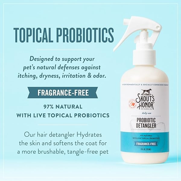SKOUT'S HONOR: Desenredador probiótico – 8 fl oz – Hidrata y desodoriza el pelo, soporta las defensas naturales de mascotas, pH equilibrado y libre de sulfatos con aceite de aguacate - Image 6