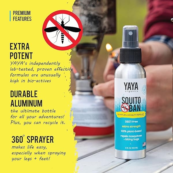 SQUITO BAN - Repelente de mosquitos Yaya Organics | Spray natural para insectos hecho con aceites esenciales, apto para la familia, sin DEET, aerosol de 4 onzas, paquete de 2 - Image 3