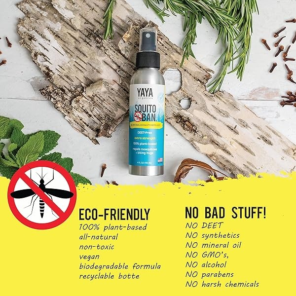 SQUITO BAN - Repelente de mosquitos Yaya Organics | Spray natural para insectos hecho con aceites esenciales, apto para la familia, sin DEET, aerosol de 4 onzas, paquete de 2 - Image 4