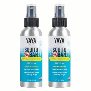 SQUITO BAN - Repelente de mosquitos Yaya Organics | Spray natural para insectos hecho con aceites esenciales, apto para la familia, sin DEET, aerosol de 4 onzas, paquete de 2