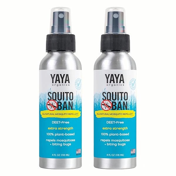 SQUITO BAN - Repelente de mosquitos Yaya Organics | Spray natural para insectos hecho con aceites esenciales, apto para la familia, sin DEET, aerosol de 4 onzas, paquete de 2