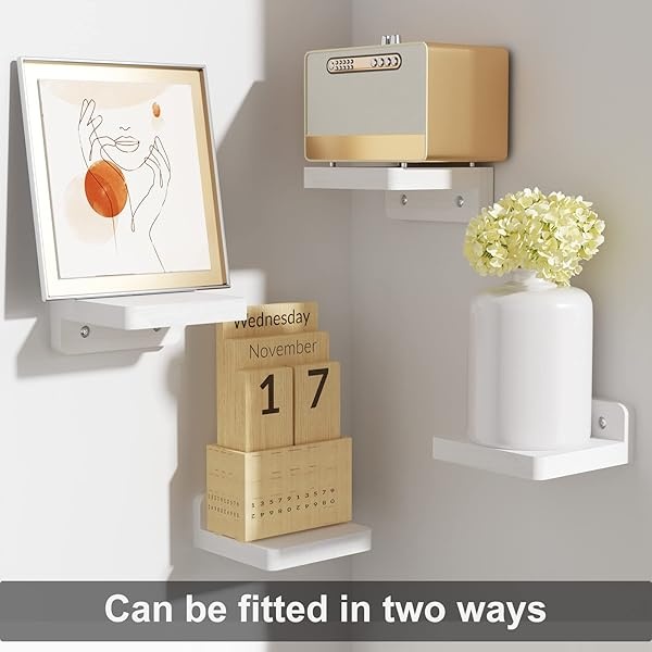SRIWATANA Pequeños estantes flotantes montados en la pared, estante de madera de 4 pulgadas para decoración y almacenamiento, juego de 4, mini estante de exhibición para dormitorio, baño, cocina, oficina (blanco) - Image 6