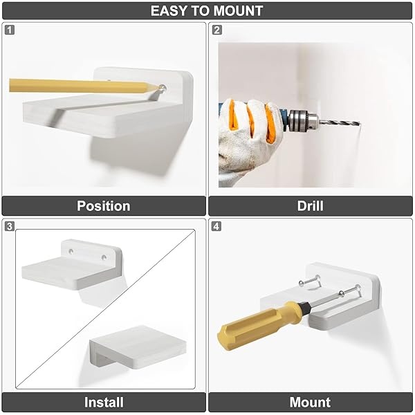 SRIWATANA Pequeños estantes flotantes montados en la pared, estante de madera de 4 pulgadas para decoración y almacenamiento, juego de 4, mini estante de exhibición para dormitorio, baño, cocina, oficina (blanco) - Image 9