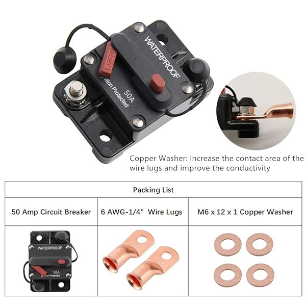 STETION - Disyuntor de circuito de 50 amperios con reinicio manual de automóviles, barcos, ATV, alimentación manual, protección para sistema de audio, fusible de 12 V-48 VDC impermeable (50 amperios) - Image 3