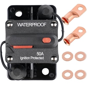 STETION - Disyuntor de circuito de 50 amperios con reinicio manual de automóviles, barcos, ATV, alimentación manual, protección para sistema de audio, fusible de 12 V-48 VDC impermeable (50 amperios)