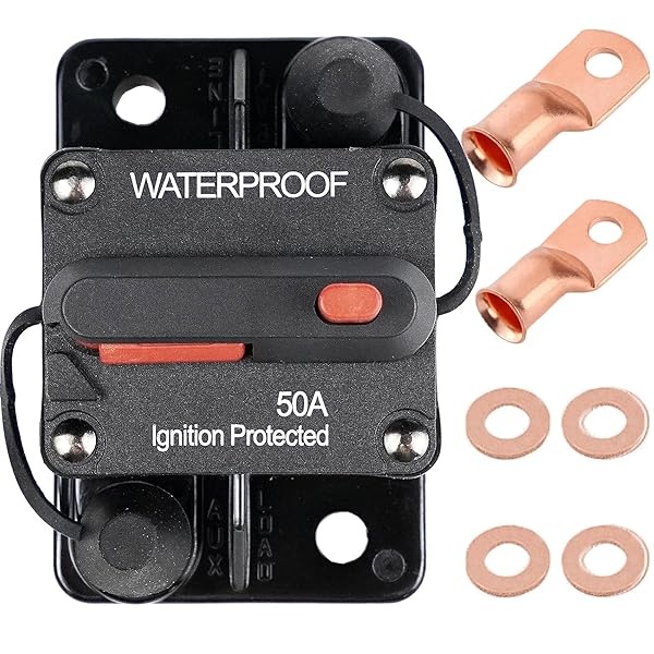 STETION - Disyuntor de circuito de 50 amperios con reinicio manual de automóviles, barcos, ATV, alimentación manual, protección para sistema de audio, fusible de 12 V-48 VDC impermeable (50 amperios)