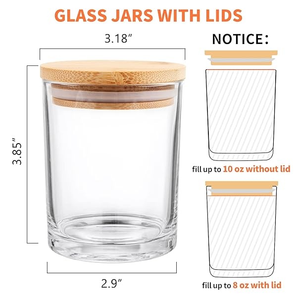 SUPMIND - Paquete de 12 tarros de vela de vidrio, 10 onzas, transparentes con tapas de bambú y etiquetas adhesivas, tarros de vela a granel para hacer recipientes de velas, apto para lavaplatos - Image 3