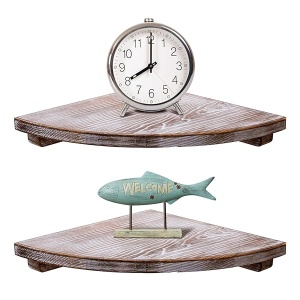 Sageme Estantería de pared de esquina, 2 unidades, madera de pino maciza, estantes flotantes de almacenamiento montados en la pared para dormitorio, sala de estar, baño, juego de 2 (10 pulgadas, madera de pino rústico)