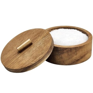 Sal con tapa, recipiente de sal de madera maciza, caja de sal de 3.5 onzas con tapa, recipiente de sal kosher, soporte de sal, tazón pequeño de sal de 3.5 pulgadas con tapa, soporte de sal moderno