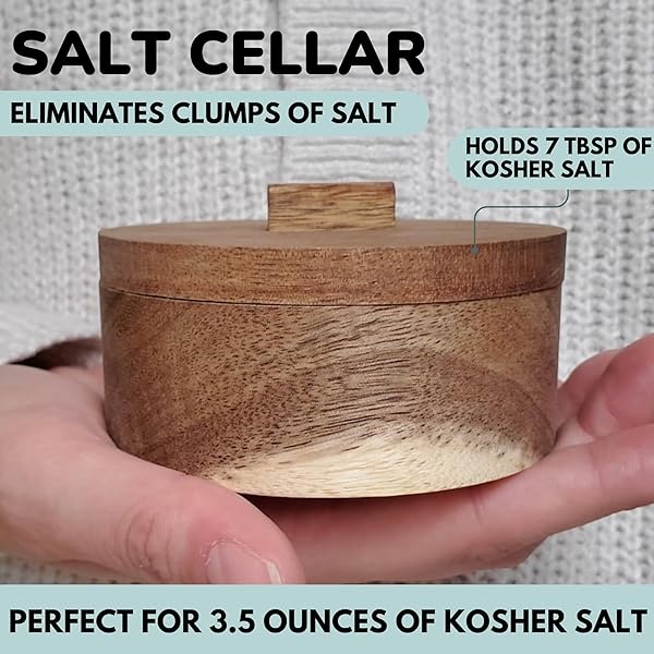 Sal con tapa, recipiente de sal de madera maciza, caja de sal de 3.5 onzas con tapa, recipiente de sal kosher, soporte de sal, tazón pequeño de sal de 3.5 pulgadas con tapa, soporte de sal moderno - Image 5