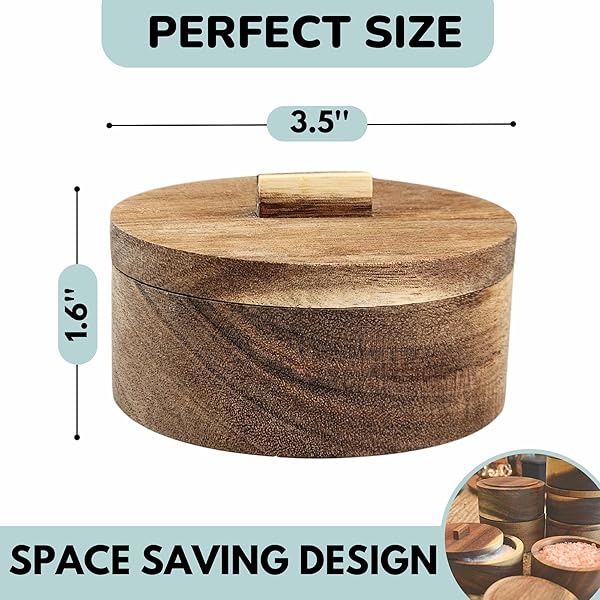 Sal con tapa, recipiente de sal de madera maciza, caja de sal de 3.5 onzas con tapa, recipiente de sal kosher, soporte de sal, tazón pequeño de sal de 3.5 pulgadas con tapa, soporte de sal moderno - Image 6