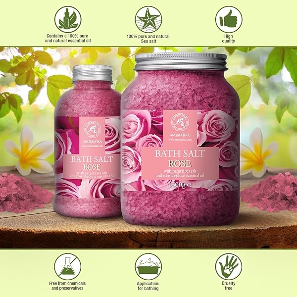 Sal de Baño de Rosas 1300g - Sal Marina con Aceite Esencial de Palisandro 100% Natural - Sal de Baño Natural Rosas para Dormir Bien - Alivio del Estrés - Belleza - Corporal - Relajación - Image 4