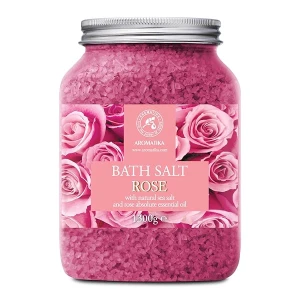 Sal de Baño de Rosas 1300g - Sal Marina con Aceite Esencial de Palisandro 100% Natural - Sal de Baño Natural Rosas para Dormir Bien - Alivio del Estrés - Belleza - Corporal - Relajación
