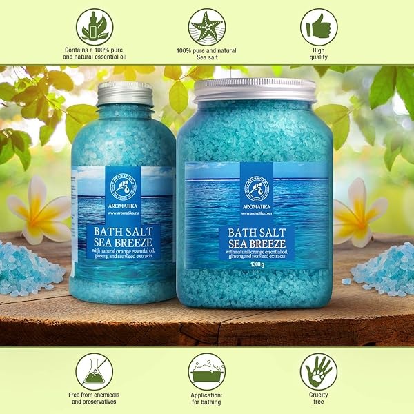 Sales Marinas de Baño 1300g con Aceite Esencial Natural de Naranja - Extractos de Ginseng y Algas - 100% Natural Sal Marina para un Buen Sueño - Relajación - Belleza - Cuidado Corporal - Image 4