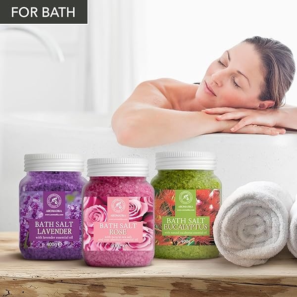 Sales de Baño Set 3x400g con Aceite 100% Natural Lavender - Rosas - Eucalipto - Mejor para Buen Sueño - Alivio del Estrés - Baño - Cuidado Corporal - Bienestar - Belleza - Relajación - Spa - Image 4