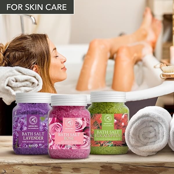 Sales de Baño Set 3x400g con Aceite 100% Natural Lavender - Rosas - Eucalipto - Mejor para Buen Sueño - Alivio del Estrés - Baño - Cuidado Corporal - Bienestar - Belleza - Relajación - Spa - Image 6